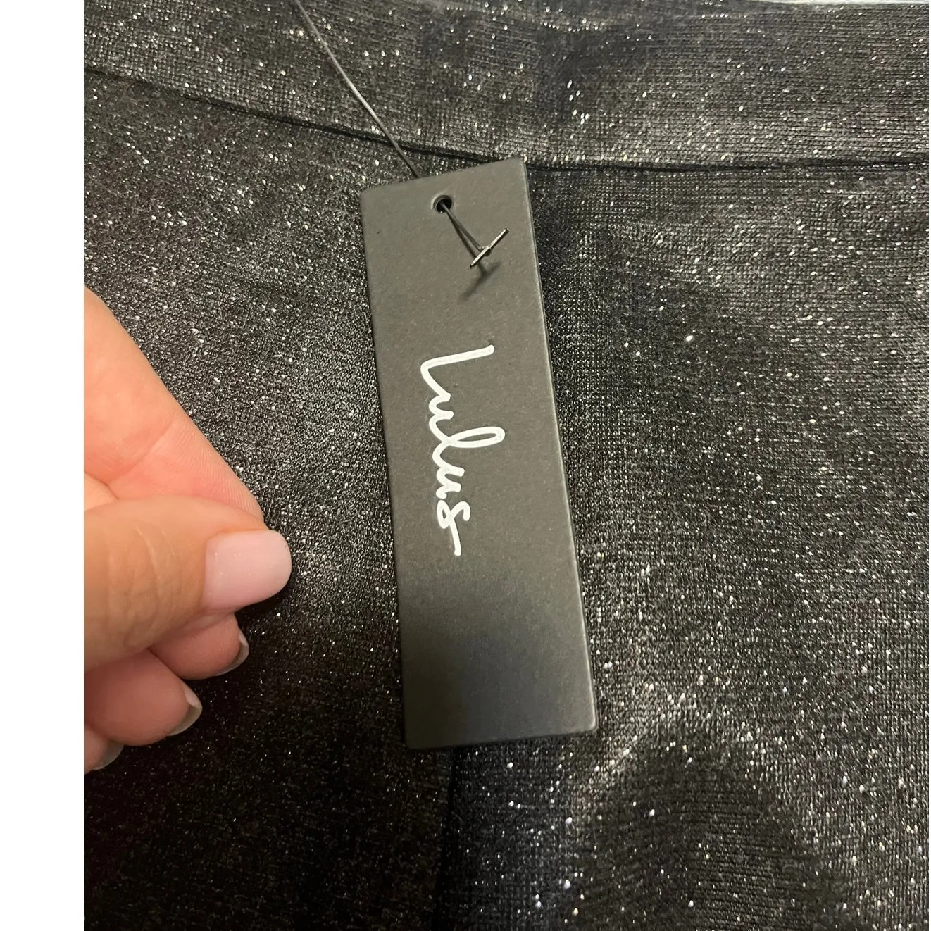 NWT Lulus Sparkly Energy Black Glitter High Rise Wide Leg Trousers Women's L - Image 6