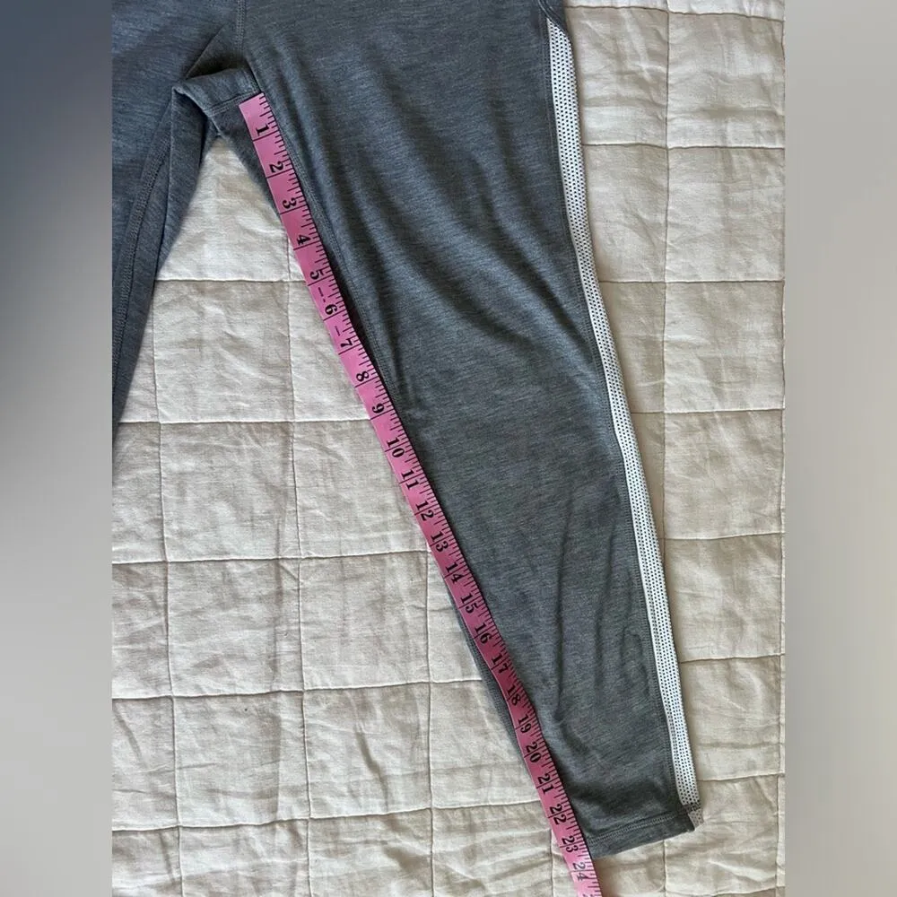 Athleta Chaturanga High Rise Grey with White Mesh Stripe Yoga Athletic Pants - L - Image 10