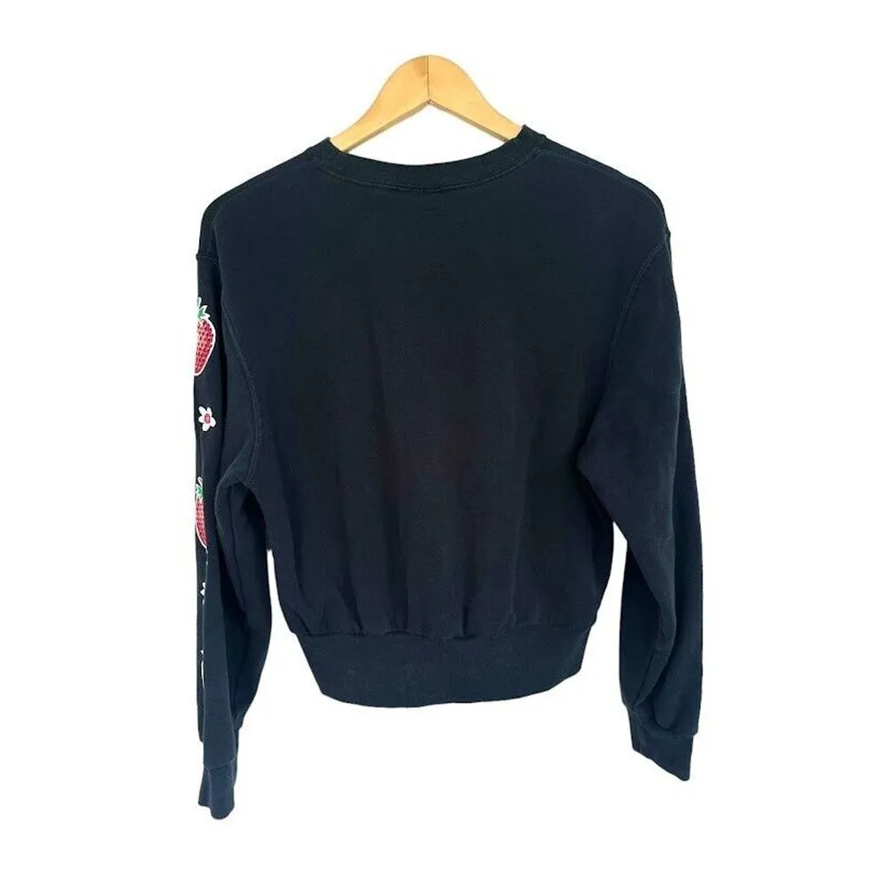 Nike Strawberries Fresh From Nike Black Sweatshirt Womens Size Small Embroidered - Image 4