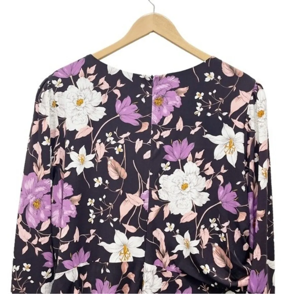 NWT Eliza J Floral Long Sleeve Shirred Midi Dress Aubergine Blooms Plus Size 20W - Image 7
