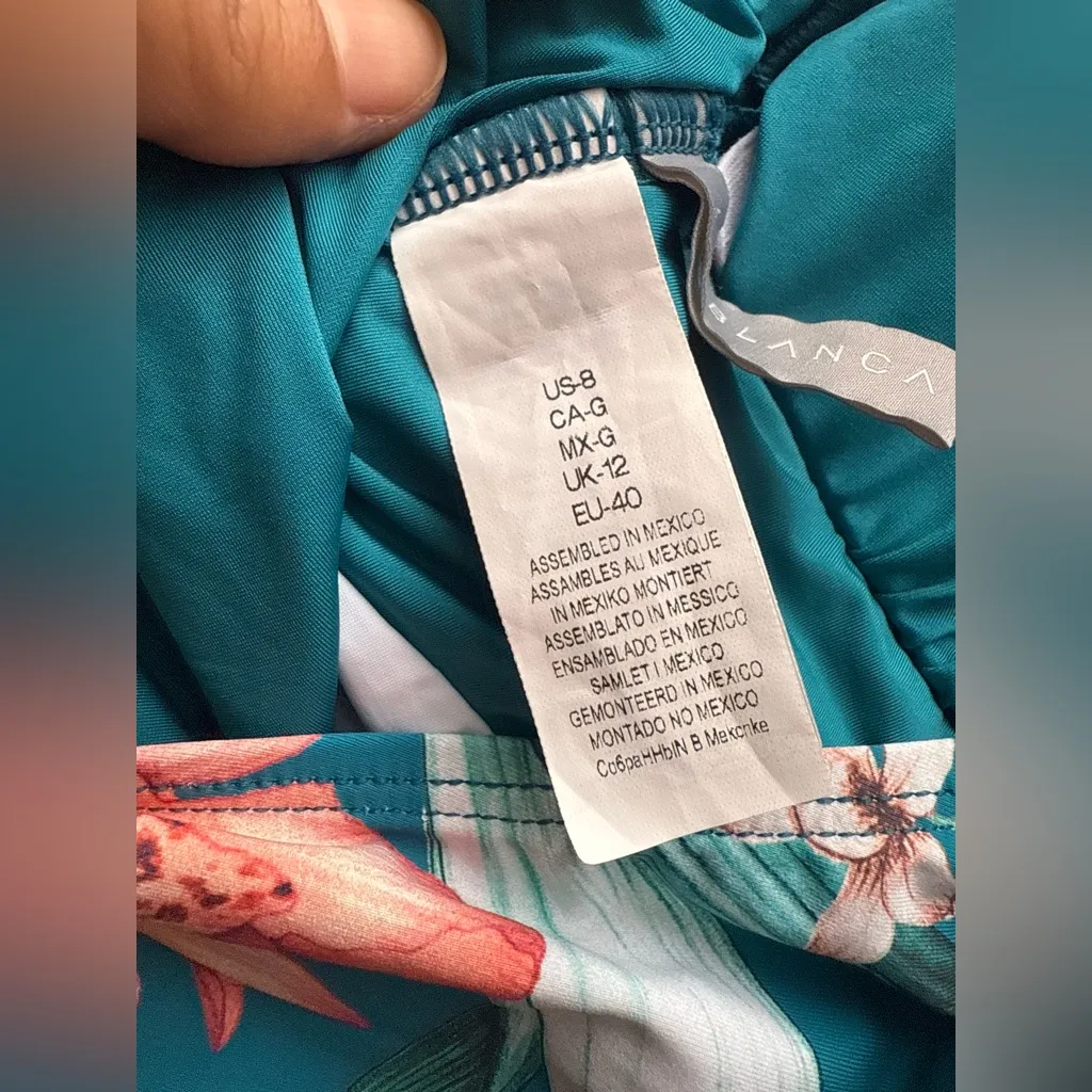 La Blanca Teal Blue Tropical Floral One Piece Swimsuit Halter Neck Size 8 - Image 9