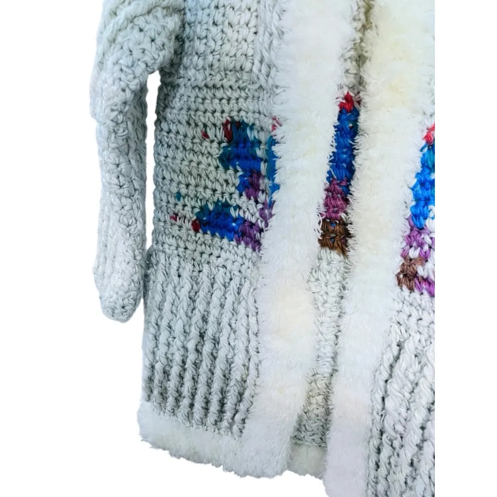 Vintage Andriano 1970's Chunky Knit Cardigan Oversized Bohemian Hippie Sweater Blue Size M - Image 4