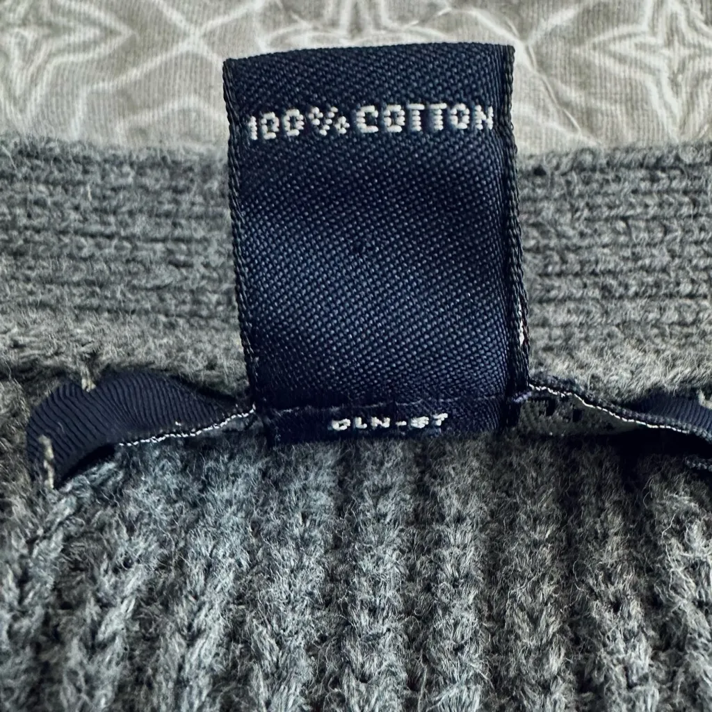 Lands’ End Ribbed Knit Gray Cardigan Sweater 100% Cotton V-Neck Size S - Image 4