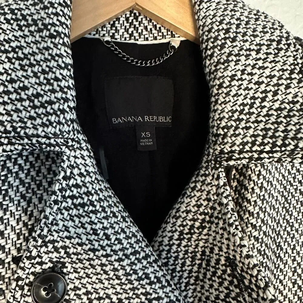 Banana Republic Black White Short Trench Jacket Belted Preppy Double Breasted - Image 7