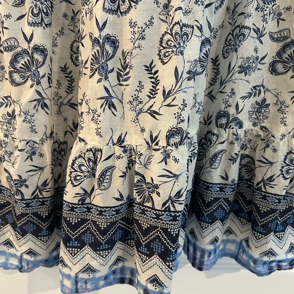 Beach Lunch Lounge Sleeveless Floral Blouse White Blue Size L - Image 11