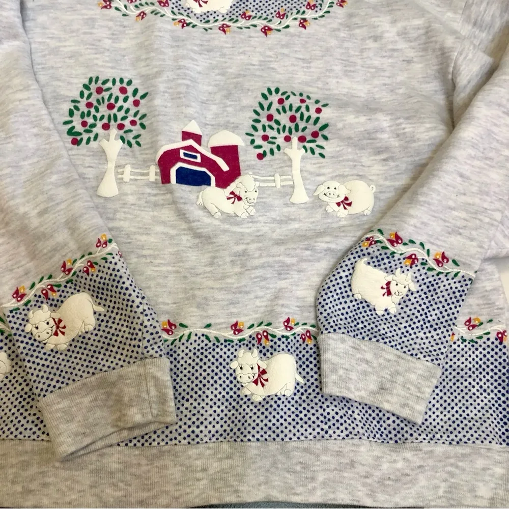 Vintage 90s Spumoni by Franko Collared Farmcore Barn Sheep Sweatshirt Polka Dot - Image 6