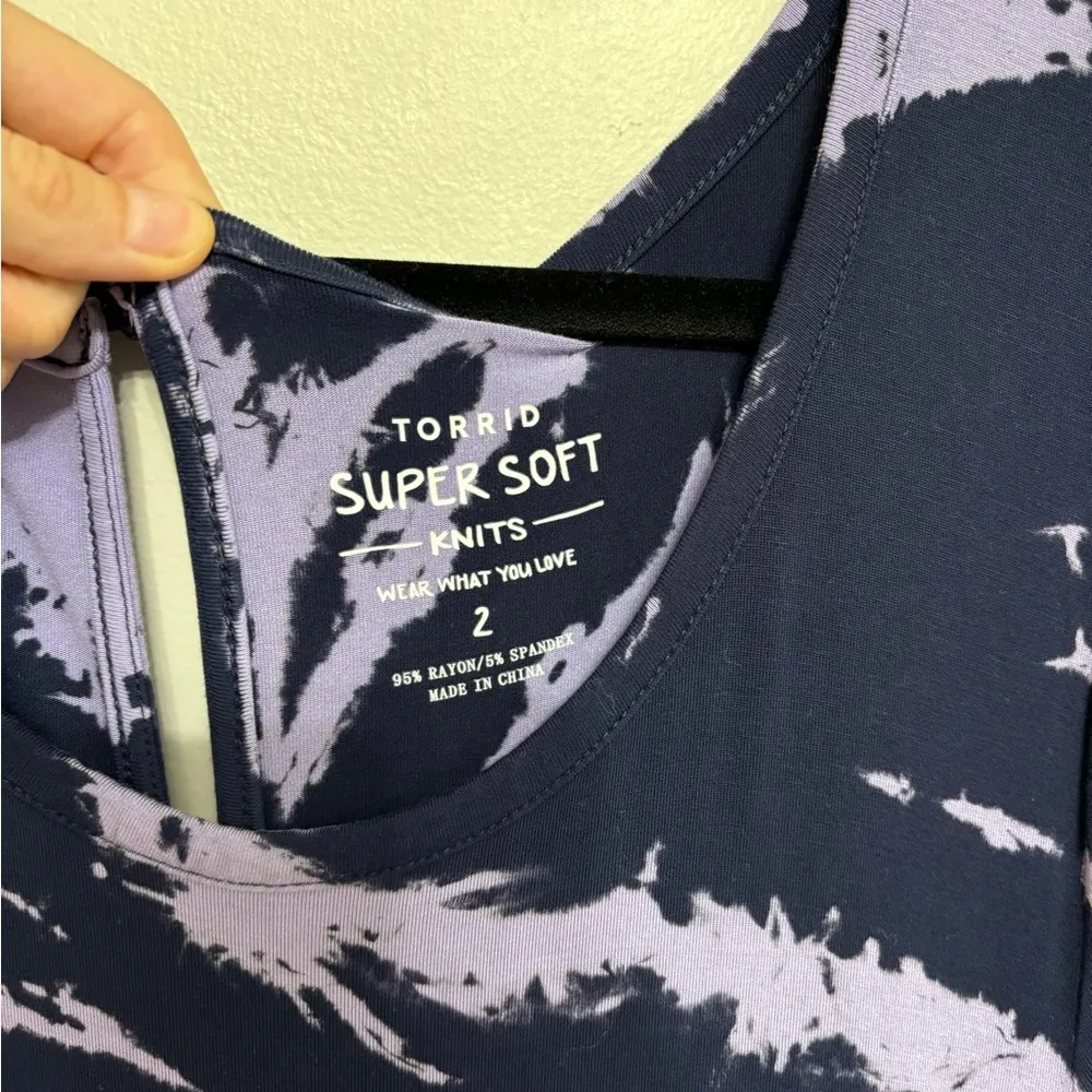 Torrid Super Soft Knit Culotte Jumpsuit in Navy and Purple Tie Dye - Size 2 - Image 4