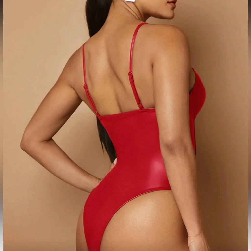 Red Faux Leather Bodysuit - Image 2