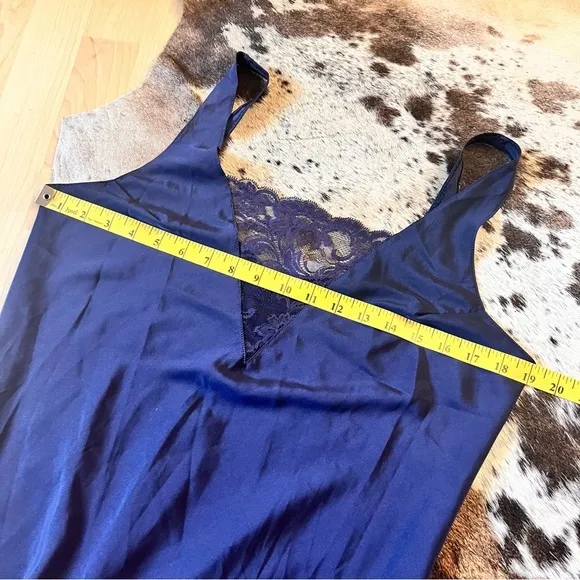 OLGA Vintage‎ Navy Lace Trim Slip Midi Dress Size 34 Blue - Image 7