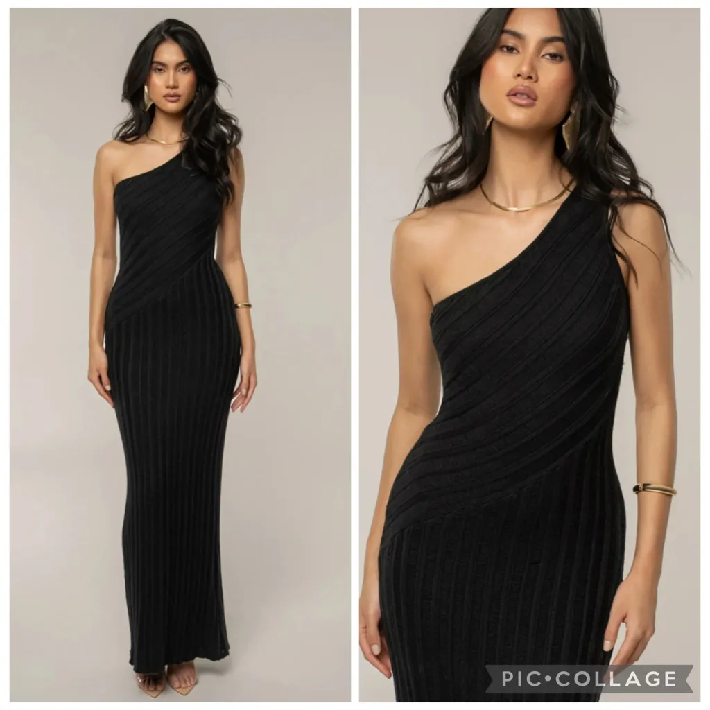 JLUXLABEL One Shoulder Knit Maxi Dress Black XS - Image 2