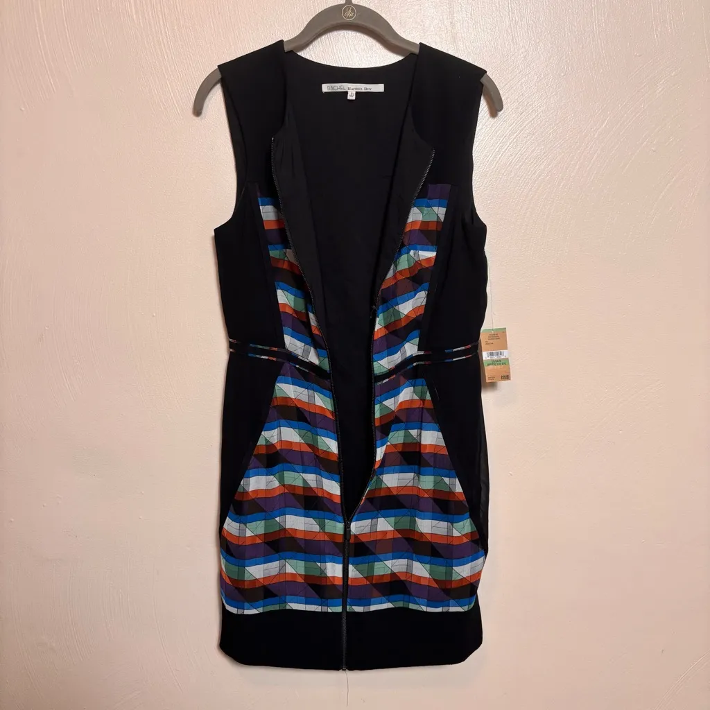 NWT Rachel Roy Dress Sleeveless Boy Meets Girl Zipper Geometric Design Size 8 Black - Image 4