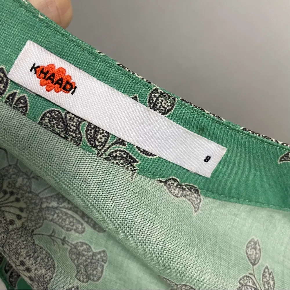 Khaadi Pakistan Tunic Top Embellished Neckline Long Sleeves Women 8 Green Floral - Image 5