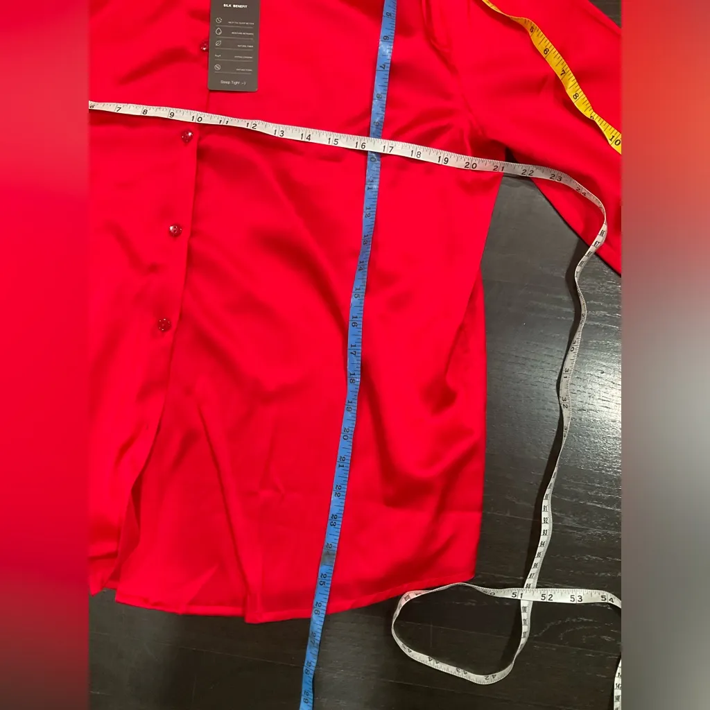 NWT RED SILK SILKY LONG SLEEVED BLOUSE/PAJAMA TOP Size XL - Image 5