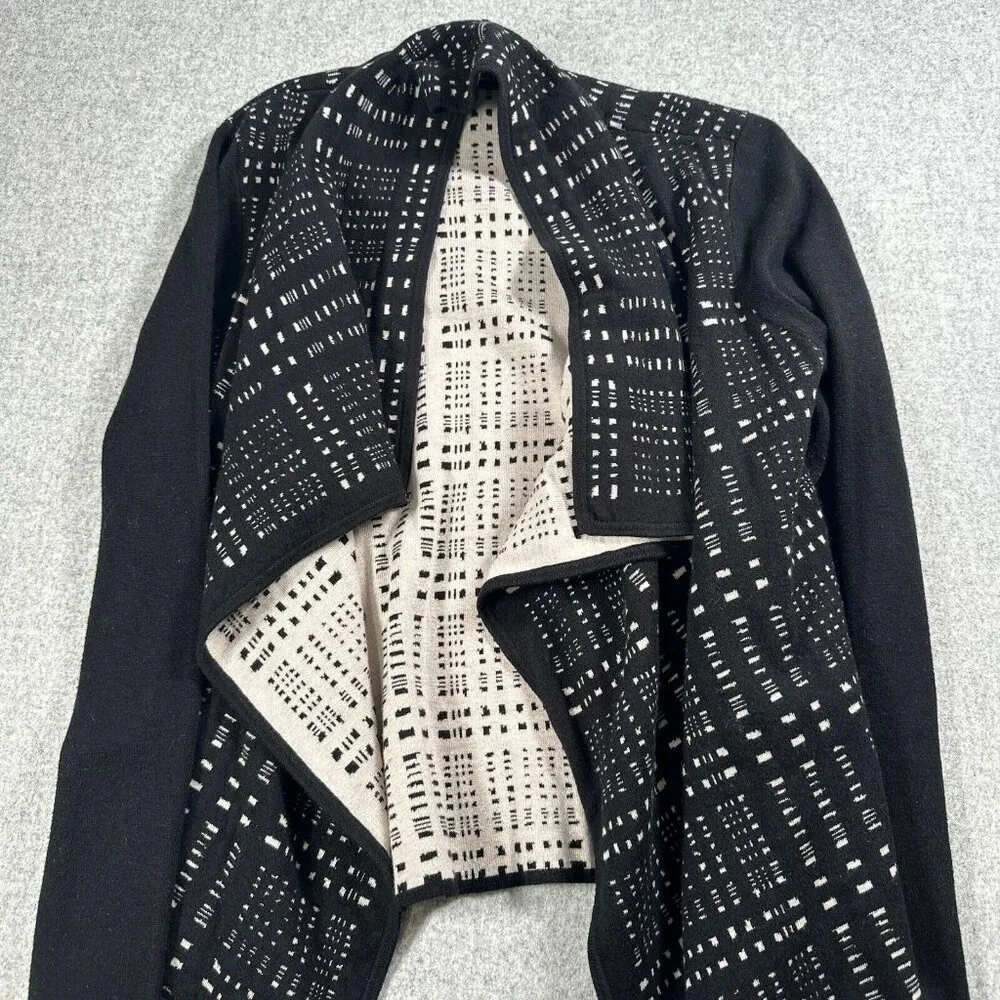 Ivanka Trump Womens Small Black Cream Open Front Cardigan Long Sleeve Abstract - Image 6