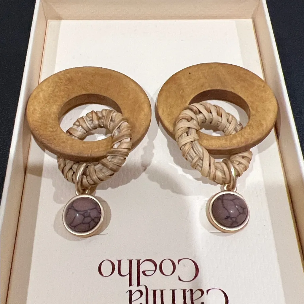 Camila Coelho | Statement Wooden Hoop Earrings w/ Woven Detail - Image 6