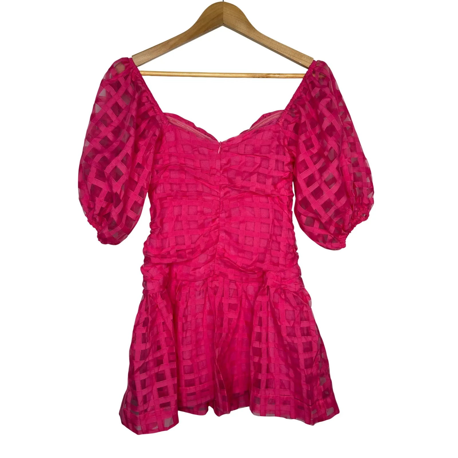 Hello Molly Gal Pal Mini Dress Pink Puff Sleeve Ruched Party Coquette Size 6 NWT - Image 11