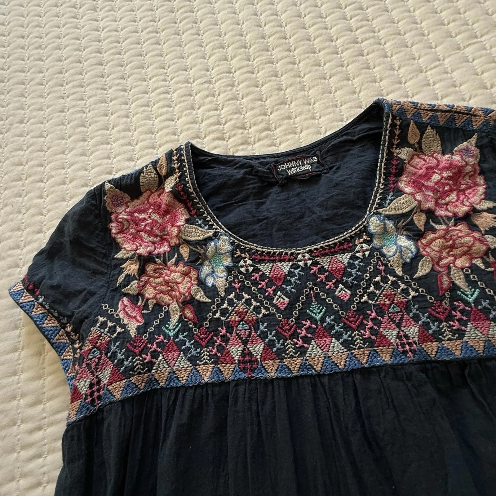 Johnny Was Alma Floral Embroidered Tiered Tunic Dress Sz XS Extra Small - Image 14