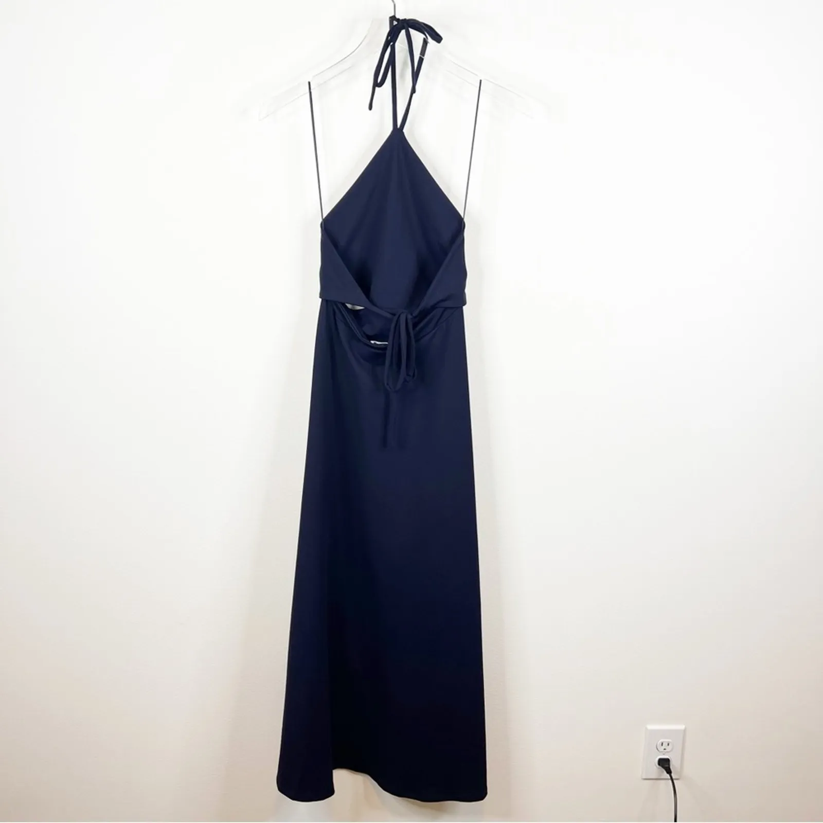 NWT‎ Susana Monaco Cut Out Waist High Low Midi Halter Dress L Blue - Image 3