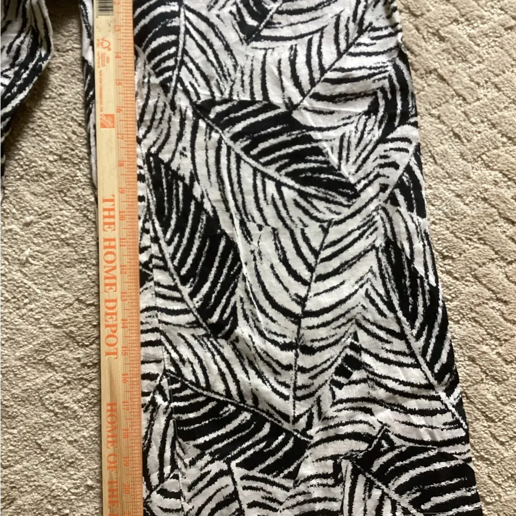 100% LINEN WIDE LEG PETITE PALAZZO PANTS BONE/BLACK TROPICAL LEAF PRINT SIZE S/P - Image 6