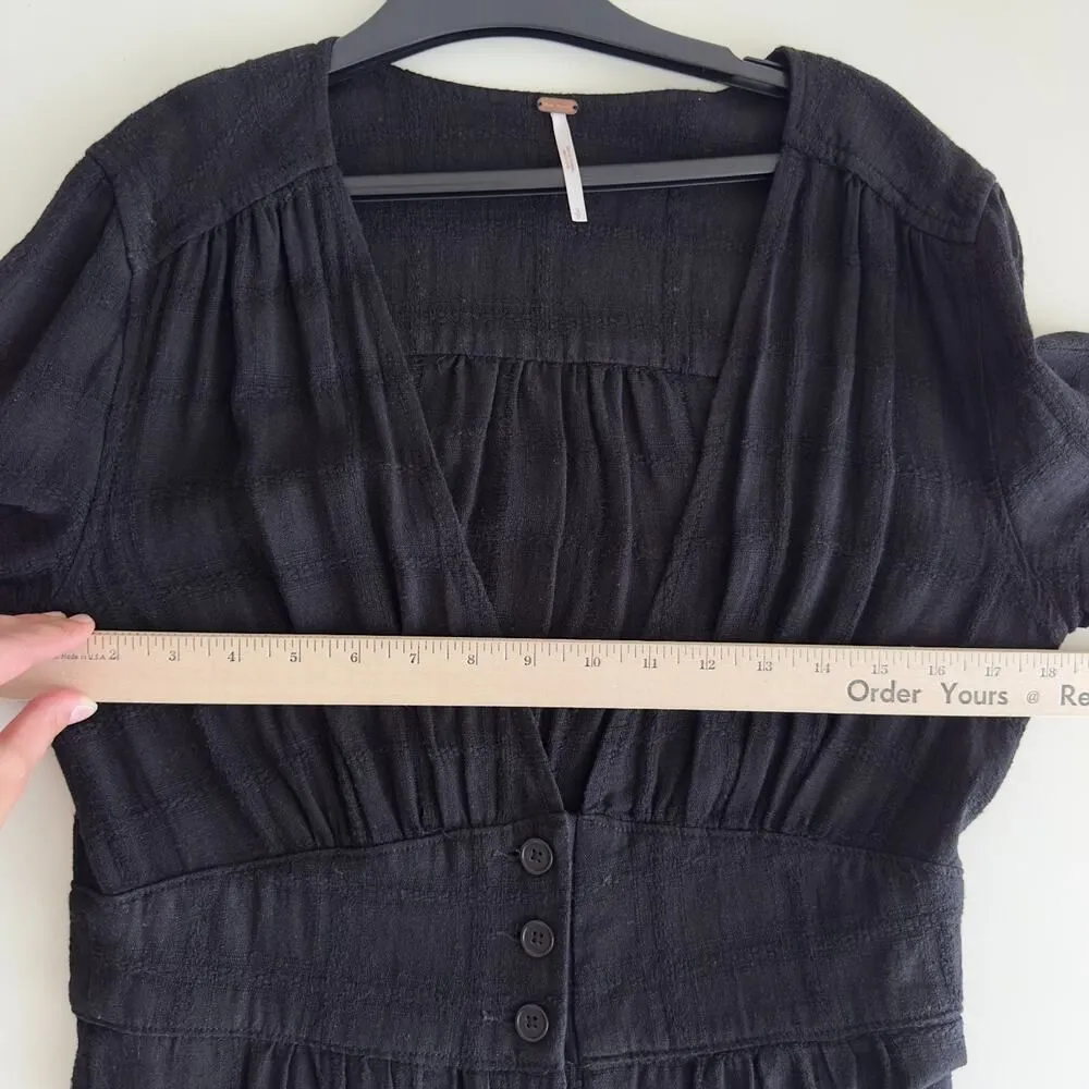 Free People Jumpsuit Small Linen Blend Wide Leg True Lovin One Piece V Neck Boho - Image 11