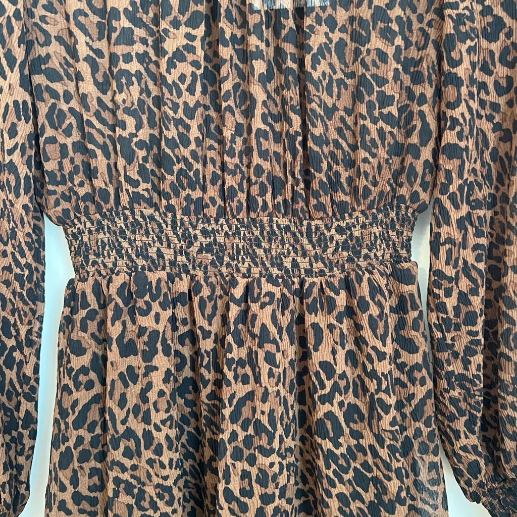 Zara Sheer Leopard Print Midi Dress Women’s Size Small - Image 3