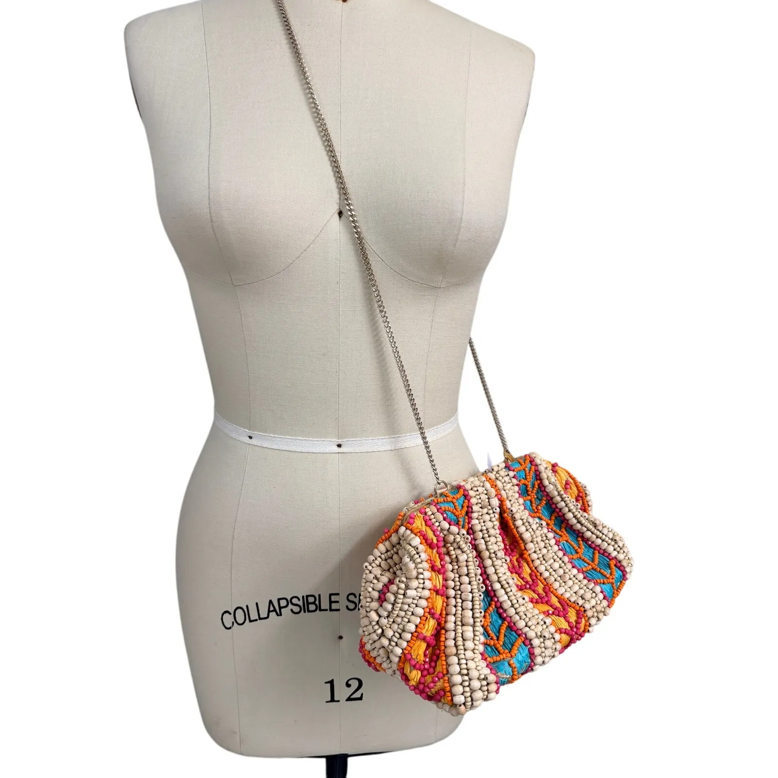 NWT Beaded Boho Festival Clutch Crossbody Bag India Handmade Colorful Tan - Image 6