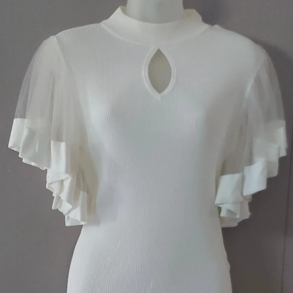 New York & Company NWOT 7th Avenue Design Studio Black Ribbed Flutter Sleeve Top - Image 2