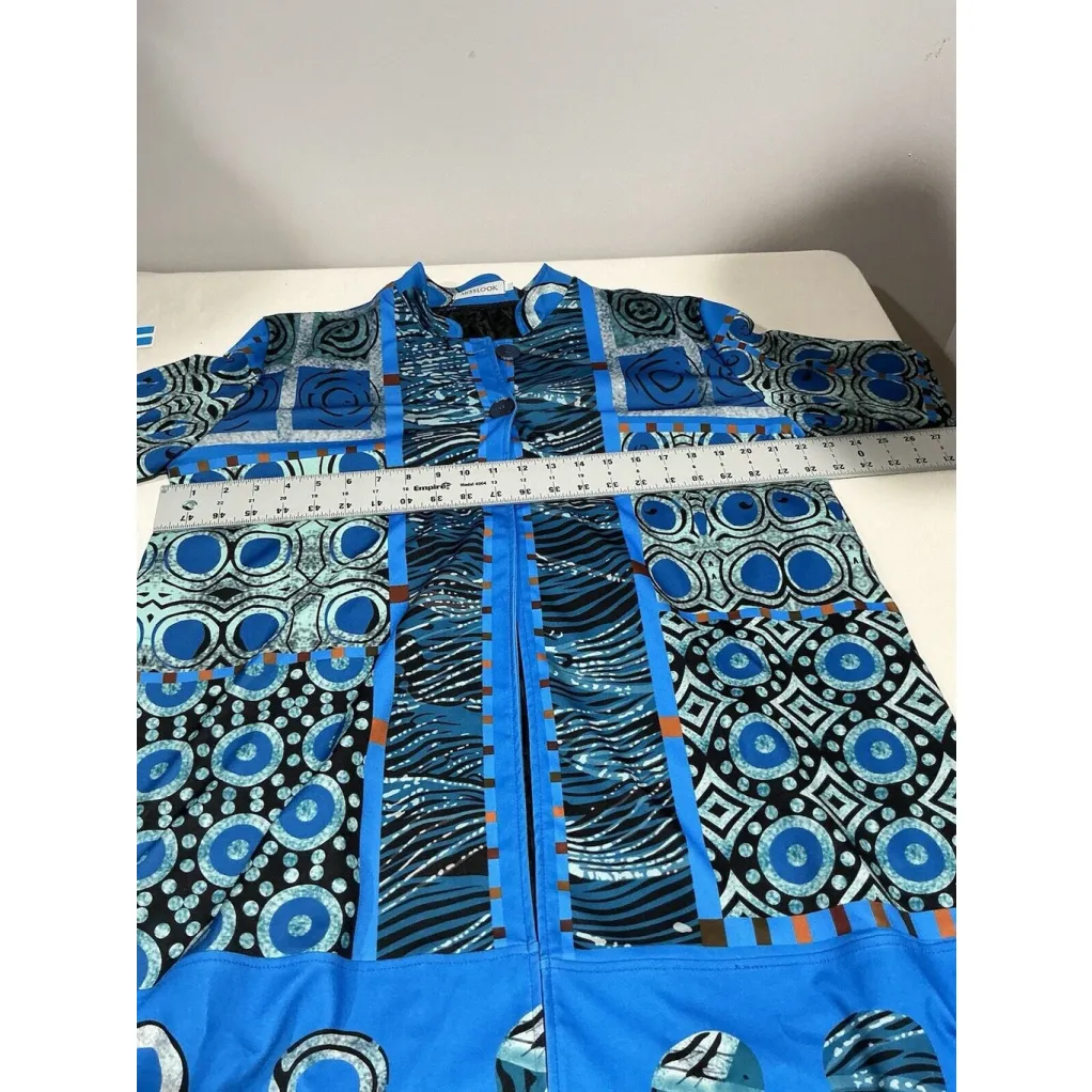 Woman’s Misslook Xxl Blue Multicolor Lined Two Button Long Sleeve Blouse Jacket Size 2X - Image 6