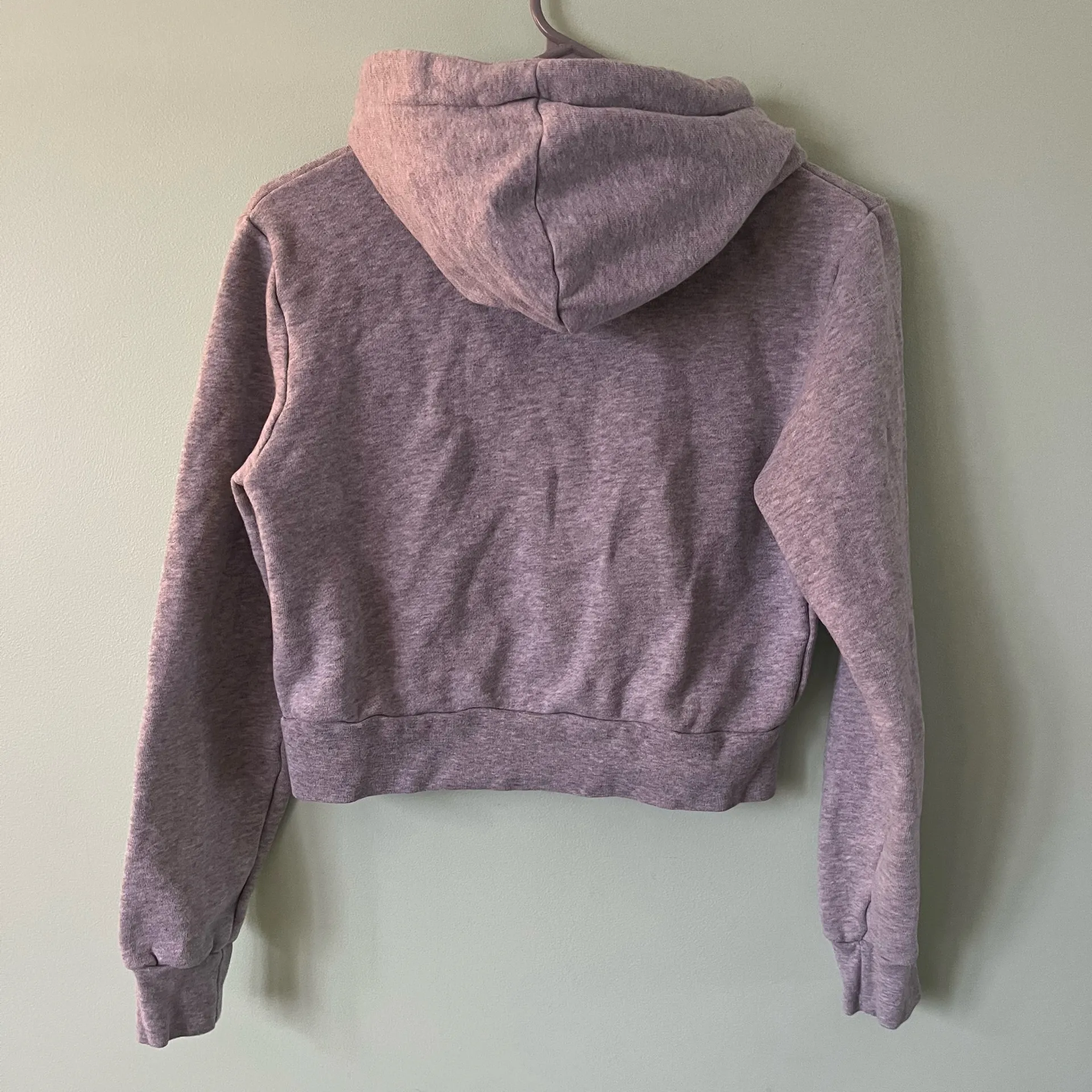 Brandy Melville Gray Cropped Crystal Zip-Up Hoodie - Image 2