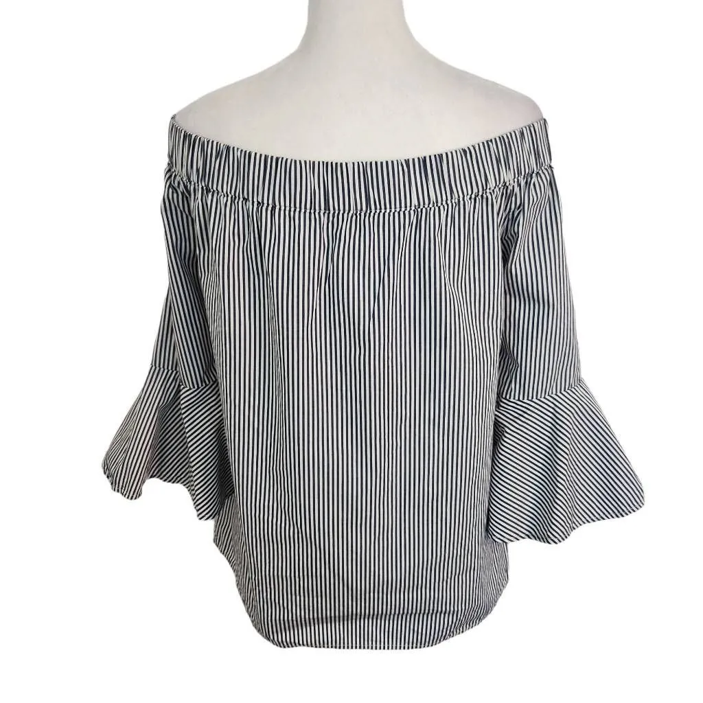 Cupio Navy Stripe Off the Shoulder Top Size Medium Preppy Striped Top - Image 2