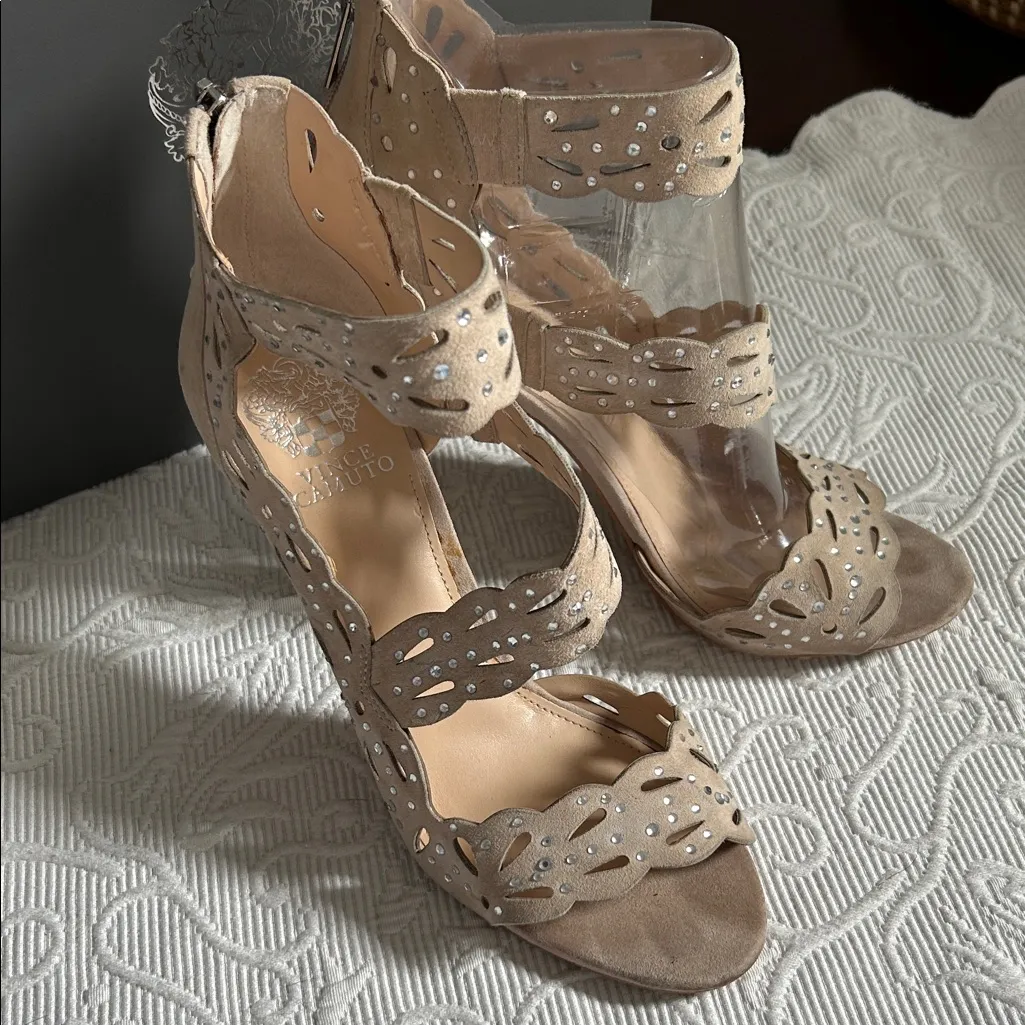 Vince Camuto Tan Cutout Heels with Rhinestones - Image 8