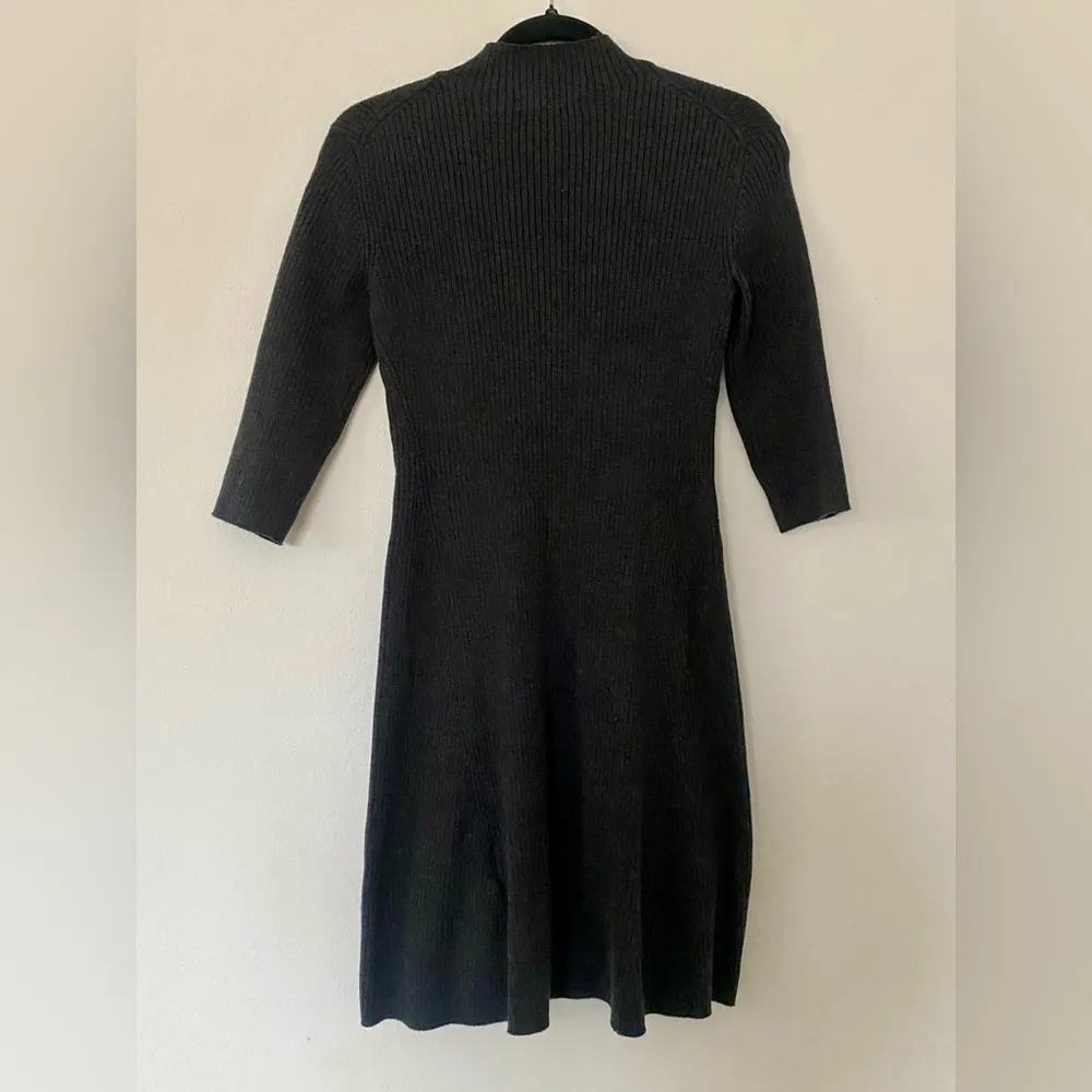 Maje Ribbed Knit Midi Dress Grey Acrylic Lace Eyelet Detail Three Quarter Sleeve - Image 5