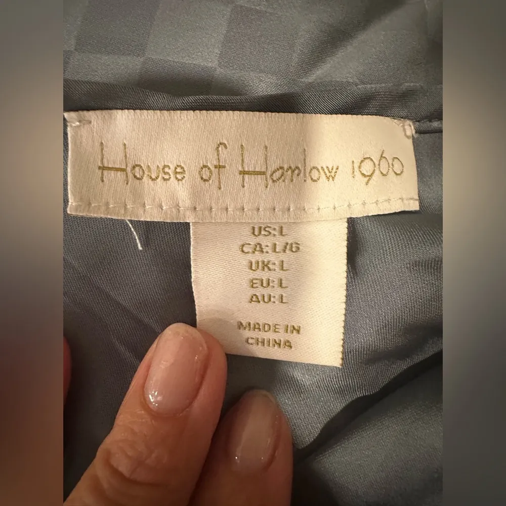 EUC House of Harlow 1960 Blue/SILVER SATIN DIMONS PATTERN Halter Maxi Dress Blue Size L - Image 8