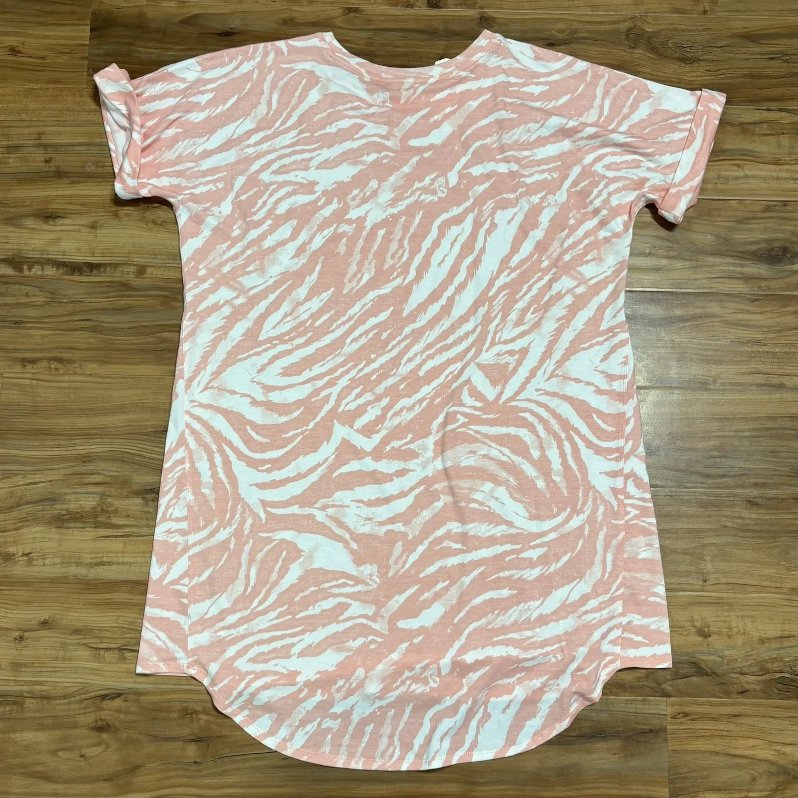 Women's Short Sleeve Baby Doll Terry Dress Ladies 1X Pink White Zebra Swirl NEW - Image 5