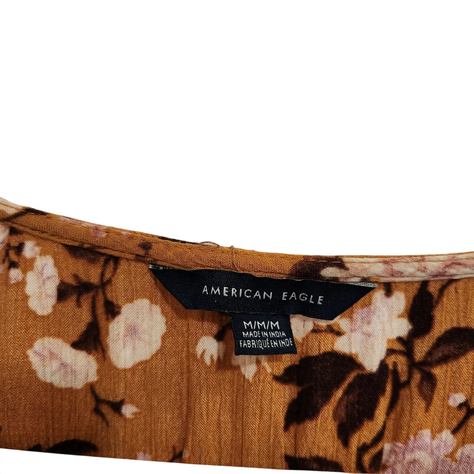 American Eagle Orange Floral Flare Sleeves Tie Front Crop Top Blouse Medium - Image 6