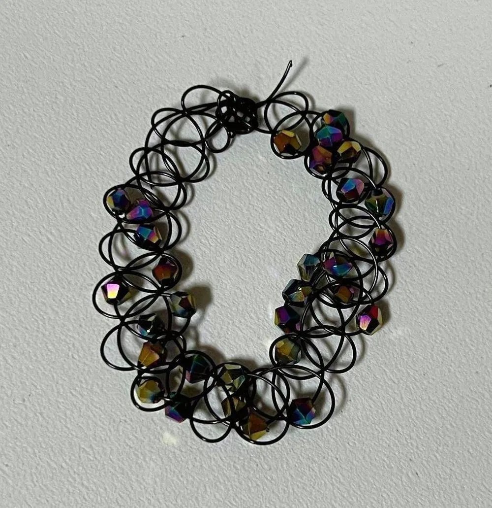 Black Beaded Tattoo Y2K Goth Anklet Ankle Bracelet Jewelry 🩷🖤 - Image 3