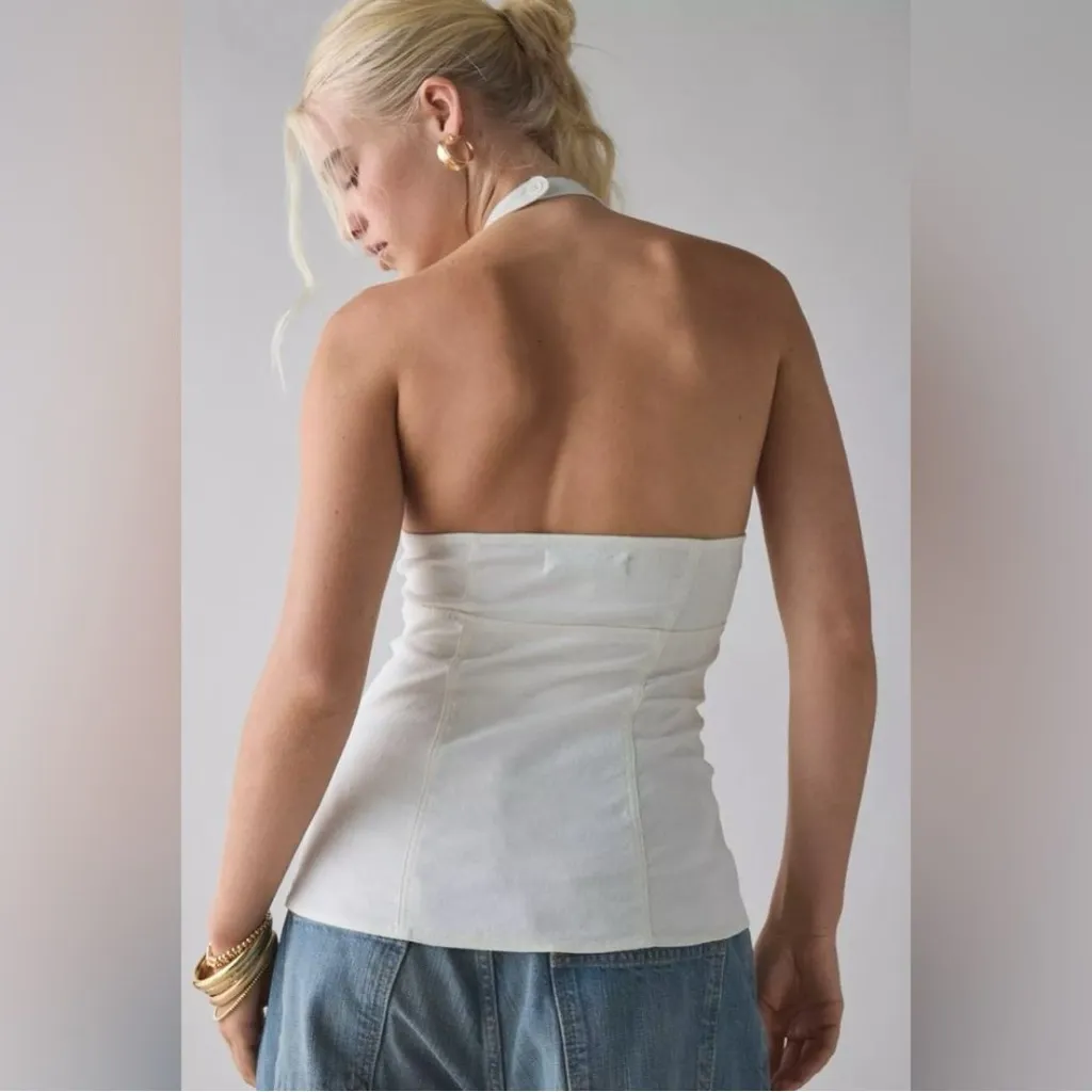 Urban Outfitters Sari Seamed Vest Halter Tank Top Linen Y2K Cream White NWT Sz L - Image 2