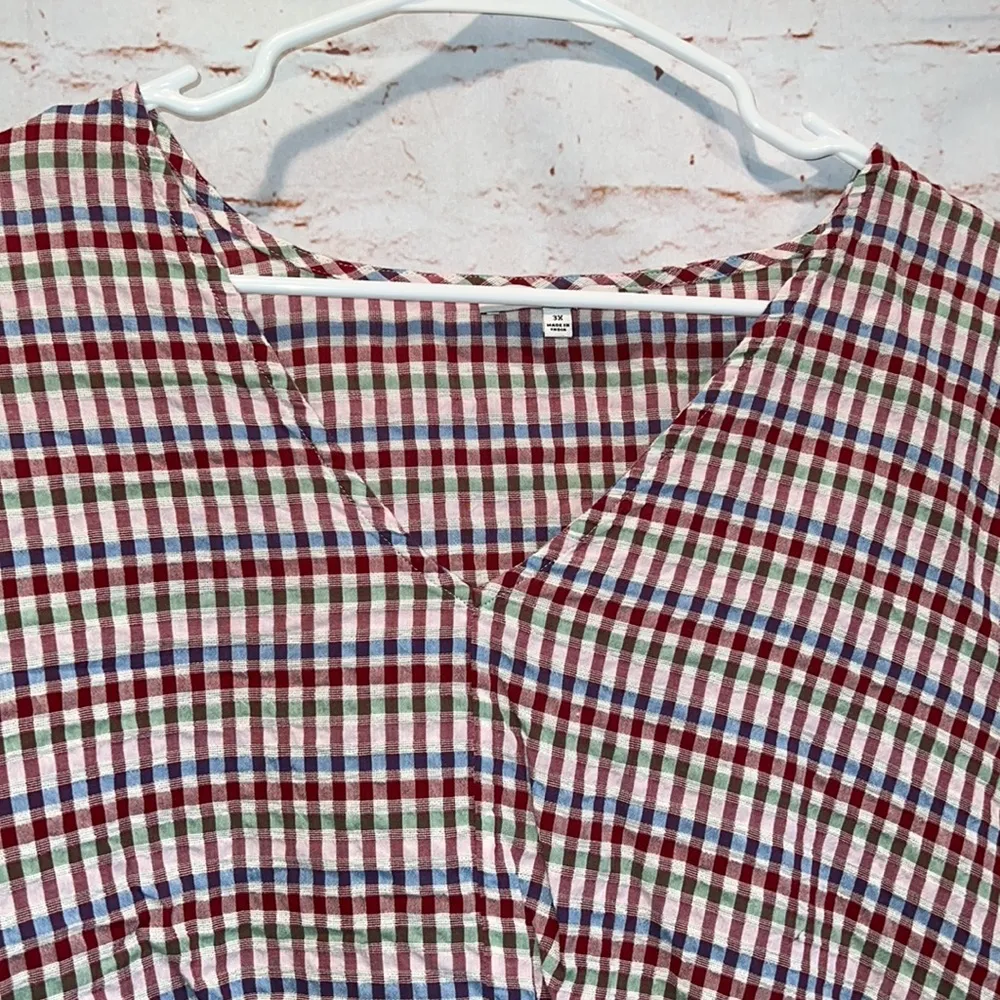 Madewell tie front top rainbow gingham check 3X v-neck short sleeve pullover - Image 2