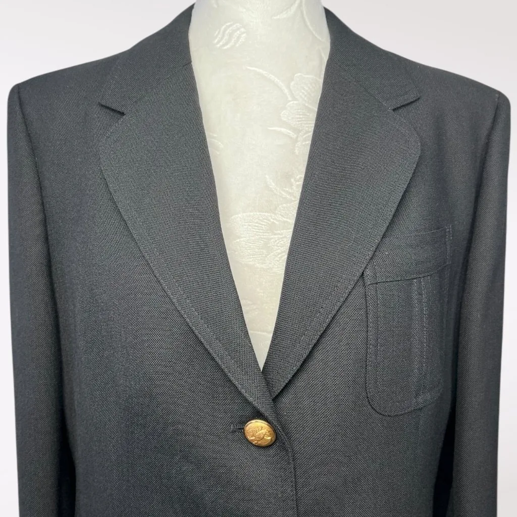 Vintage Stanley Blacker Wool Blazer Black Gold Crest Buttons Size 14 Size M - Image 2