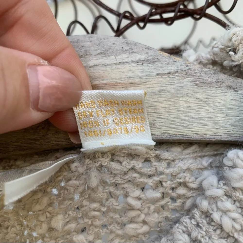 Vintage 80s 90s cottagecore oatmeal cream floral appliqué sweater MEDIUM Tan - Image 8