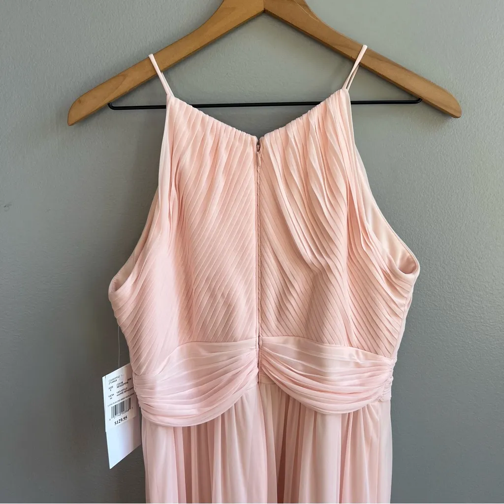 NWT Reverie Long Pleated High Neck Mesh Chiffon Pale Pink Formal Dress Size 8 - Image 8