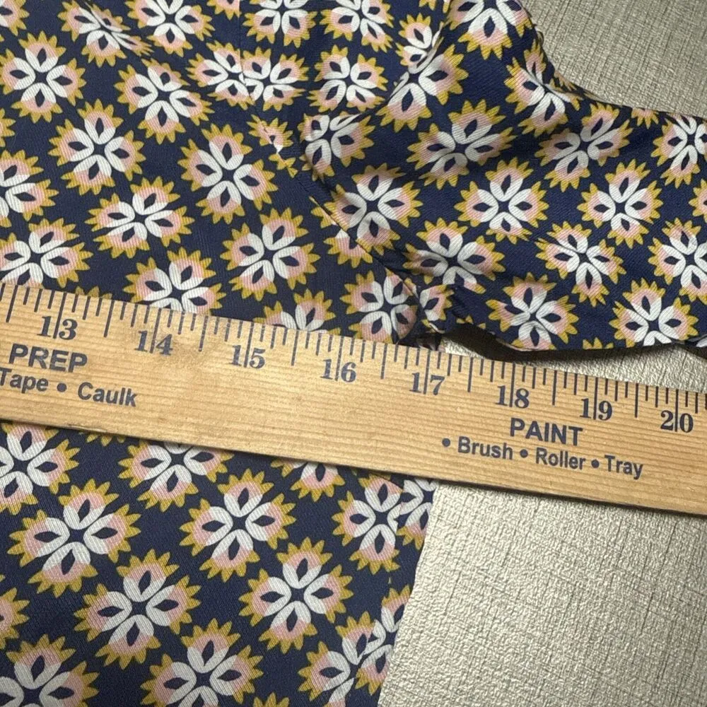 Boden Lily Top Size 6 Blue Gold Broad Bean Tile Print Blouse Satin Long Sleeve - Image 8