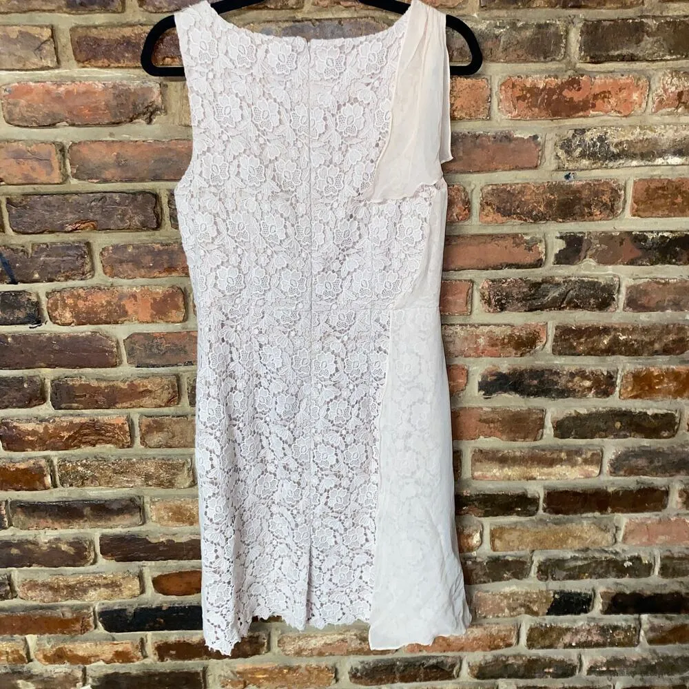 Ann Taylor Silk Chiffon Crochet Lace Sheath Beige Mini Dress Women's Size 8 - Image 6