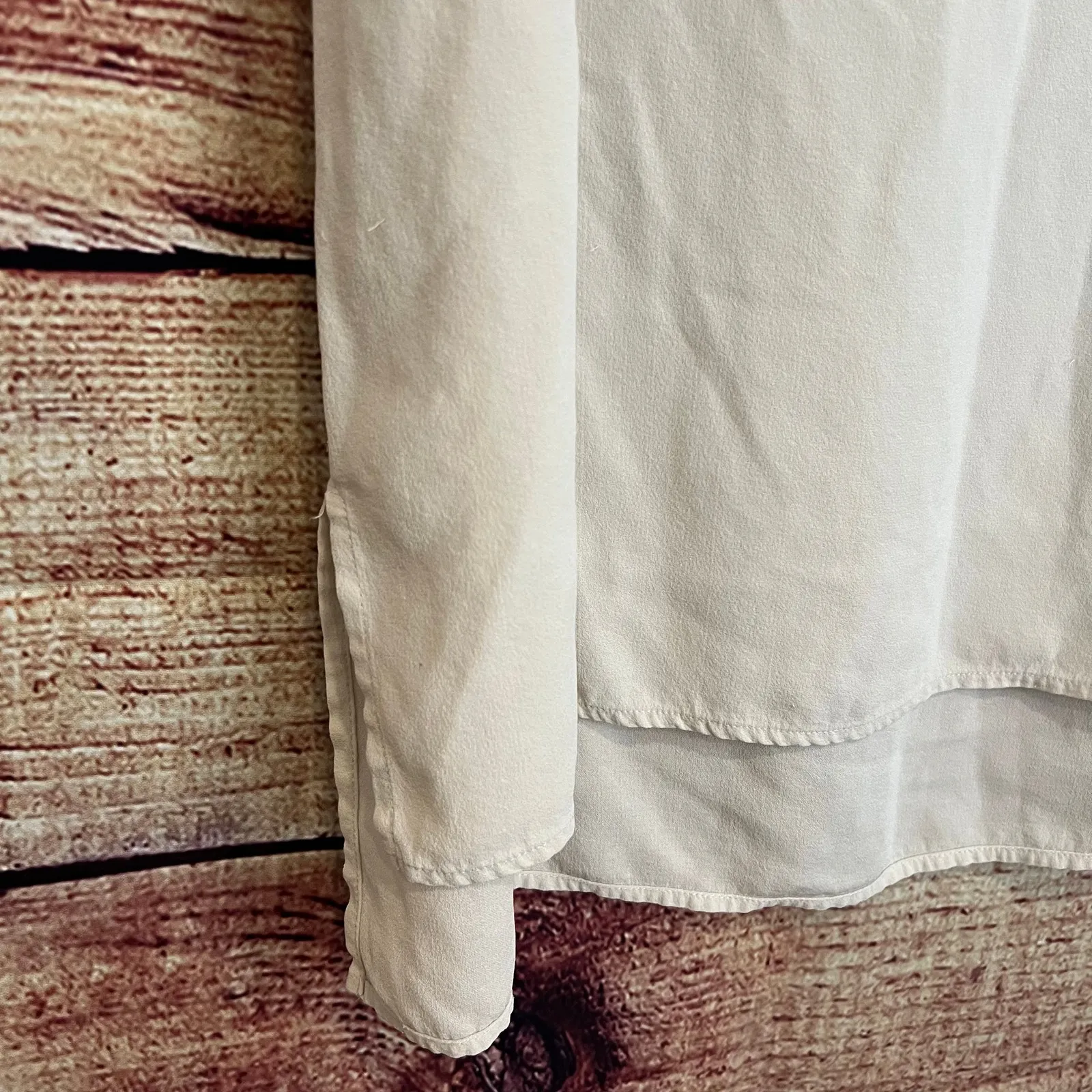 Eileen Fisher Silk Georgette Tank Top Large Crepe Bateau Neck Ivory Blouse Shirt - Image 3