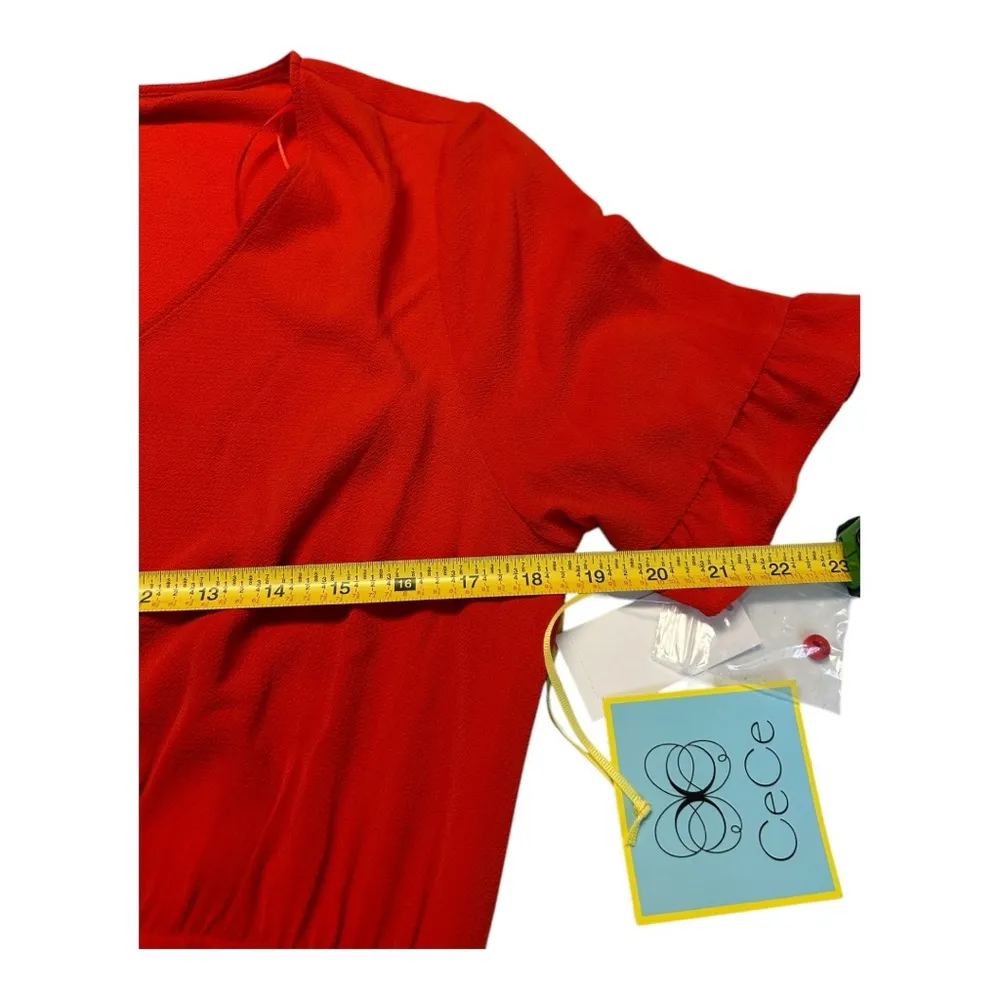$139 CECE NEW Women’s Red Ruffled-Sleeve Cascading Belted Fit & Flare Dress 14 - Image 13