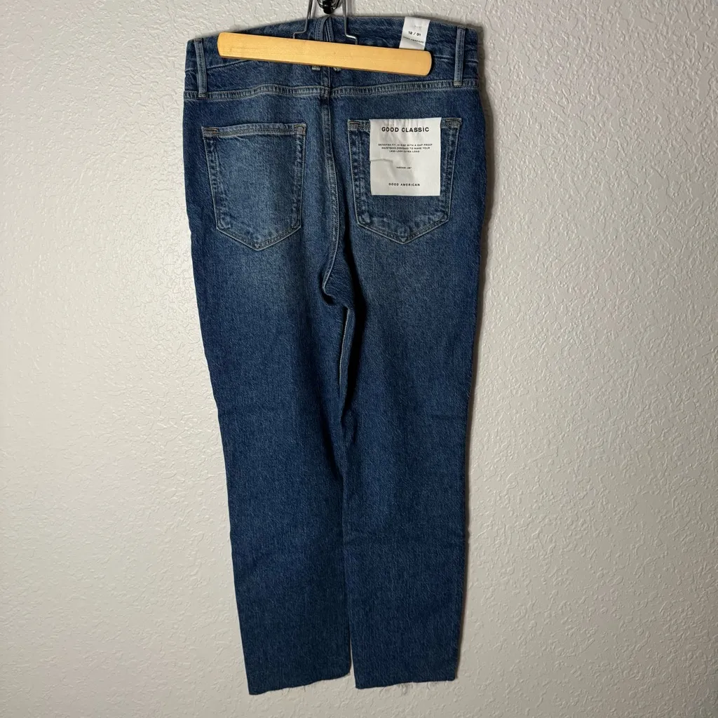 NWOT Good American Good Classic Raw Hem High Waist Slim Jeans sz 12 Fits Like 10 - Image 7