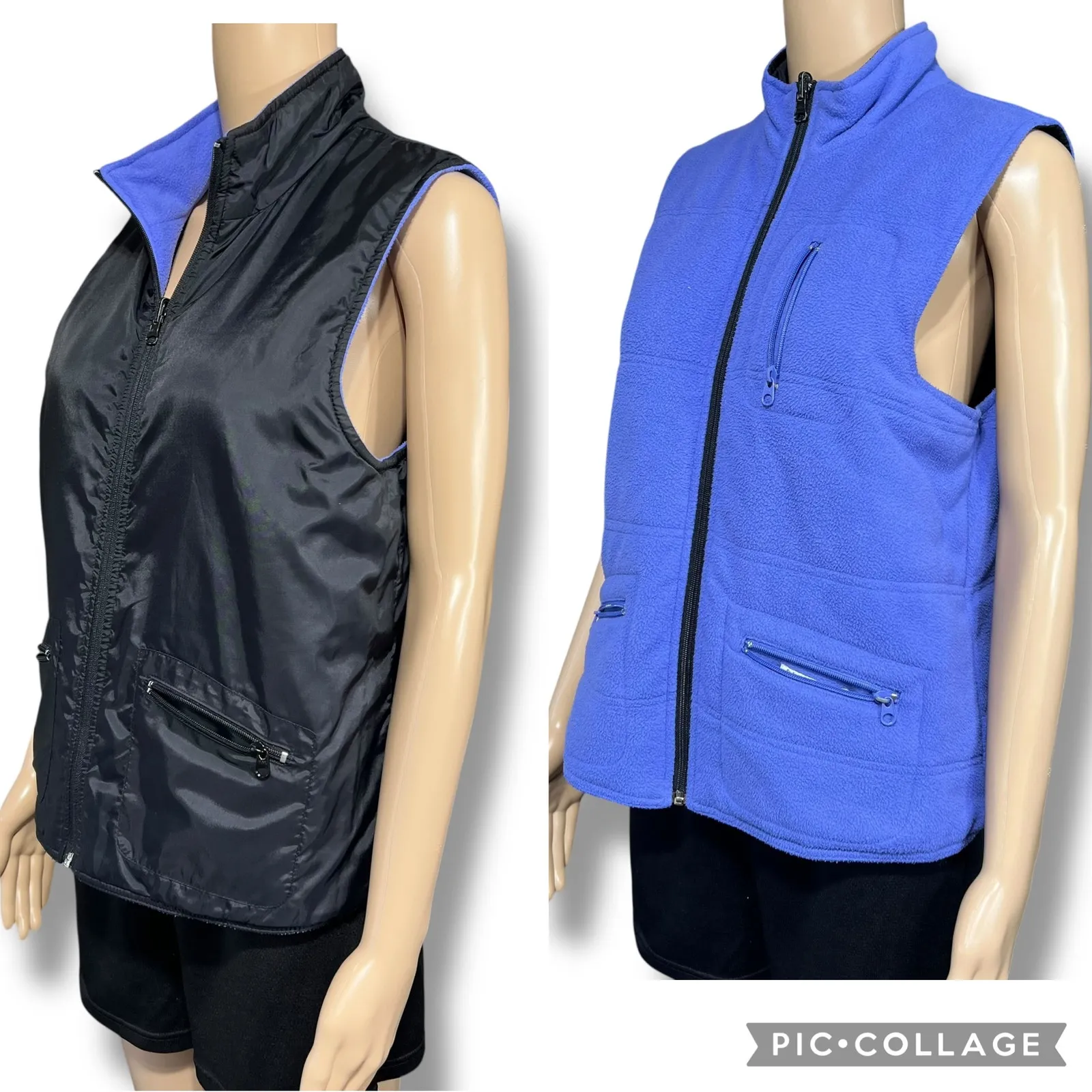 Y2K Style & Co Womens Reversible Vest Fleece Nylon Outdoor Black Purple Medium - Image 2