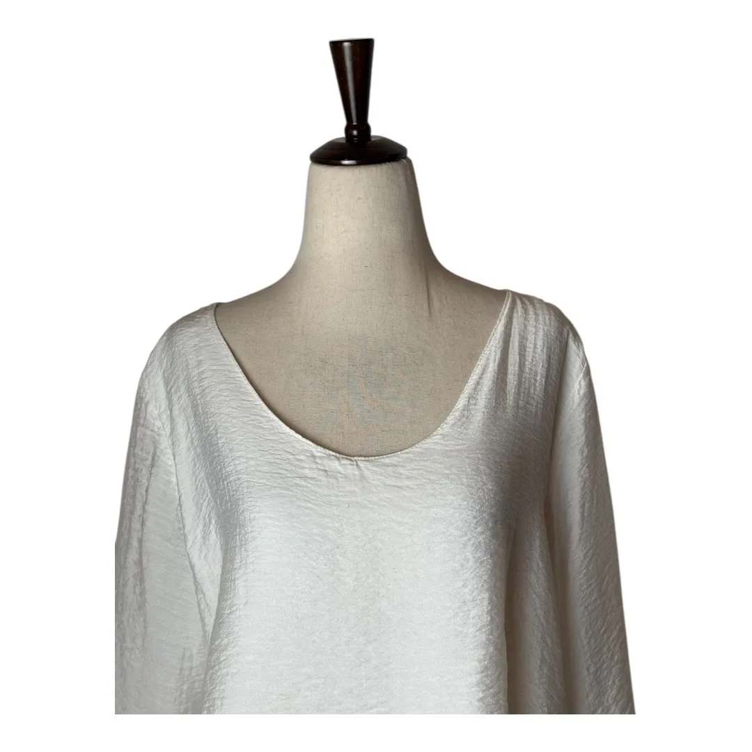 Cut Loose Shirt Women‎ Small White Textured Asymmetrical Hem V Neck Tunic Top - Image 4