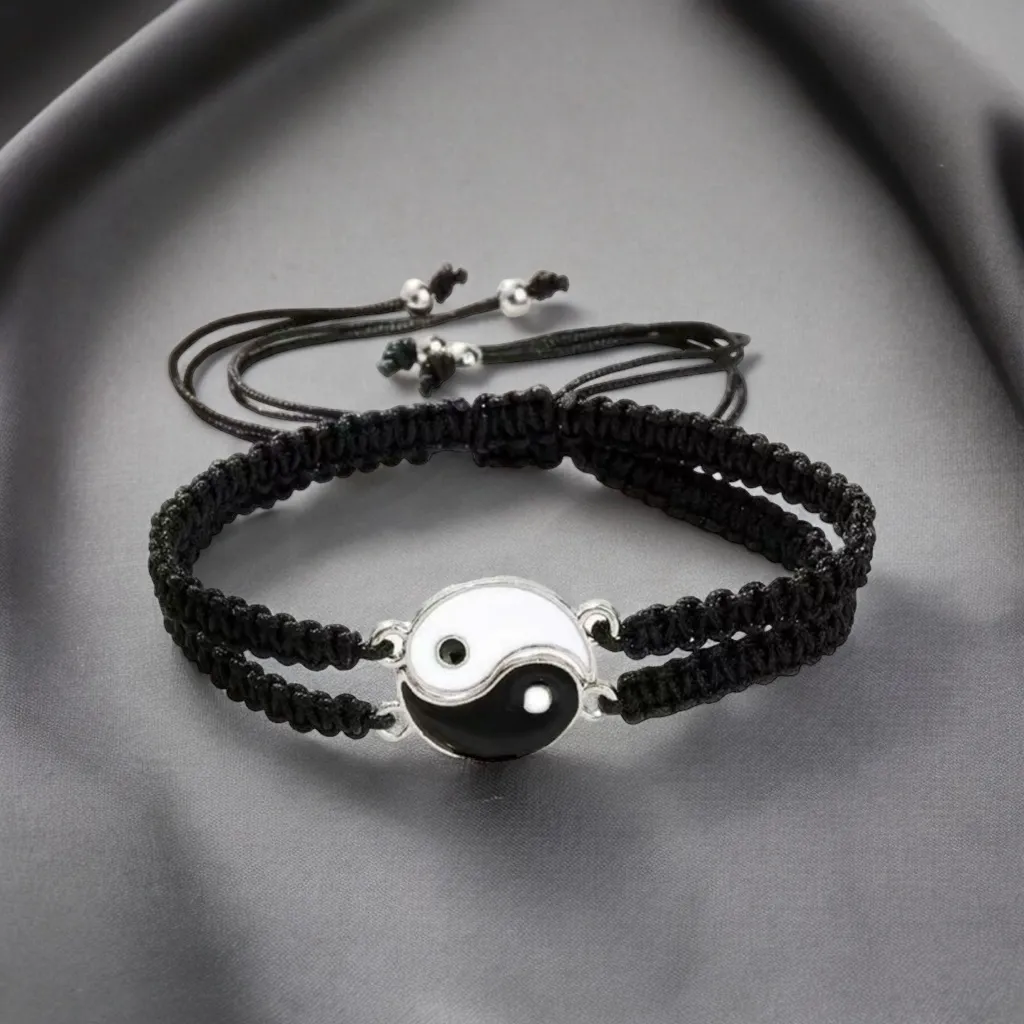 2‎ pcs Handmade adjustable cord thread Ying/Yang bracelets White - Image 3