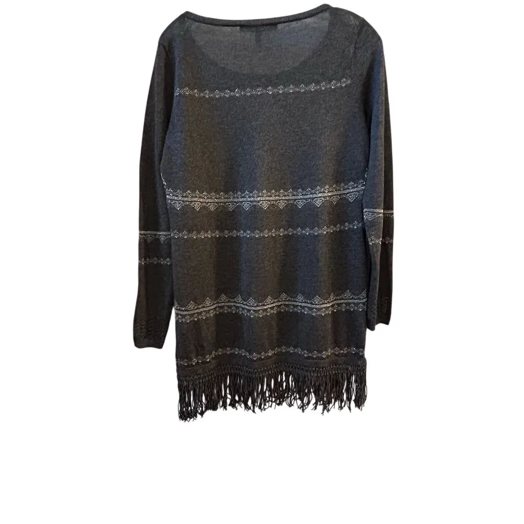 White House Black Market Women's Gray Fringed Pullover Sweater Size S - Image 10